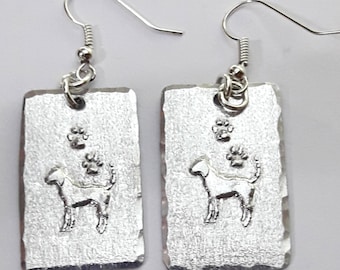 Personalized text, aluminum lightweight earrings, engraved with dog designs.