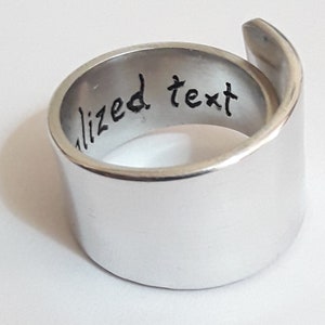 Open aluminum band ring with engraved heart, glossy finish, with internal custom text. Mother's Day gift, Mom gift. image 5