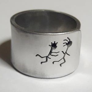 Open aluminum band ring with: He follows her, and custom text. image 2