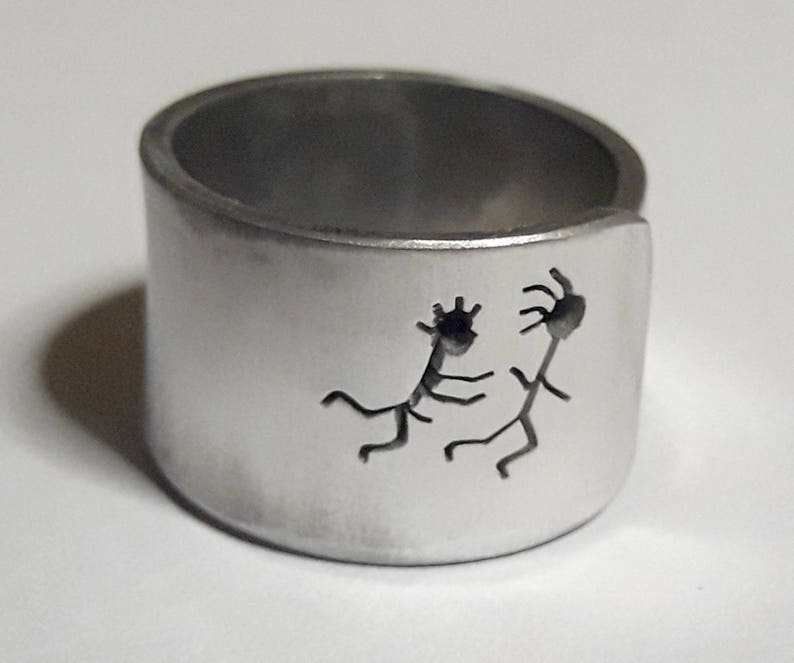 Open aluminum band ring with: He follows her, and custom text. image 2