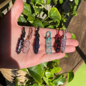 Wire wrapped tumbled crystal points, necklace included, rose Quartz, clear, Lapis Lazuli, Obsidian, Amethyst pendant