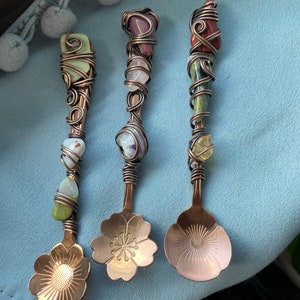 Flower teaspoons wire wrapped with crystals, stainless steel stirrer, coffee, tea, alter decoration