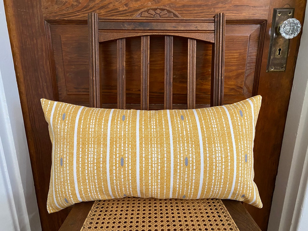 Lumbar Pillow Mustard Yellow With off White & Gray Striped Etsy