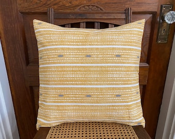 Throw Pillow - Mustard Yellow with Off White & Gray - Horizontal Striped Print - Boho - Bohemian - Cottage - Coastal - Cabin - Cozy Gift