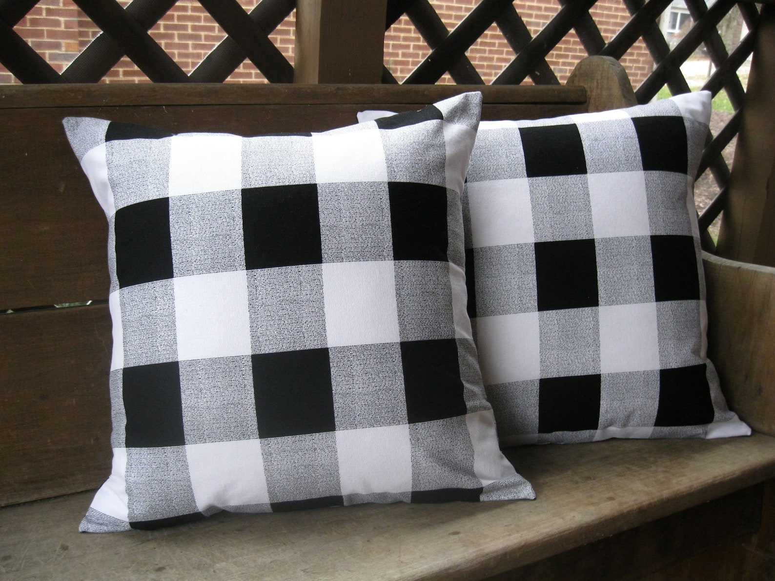 Throw Pillow Buffalo Plaid Black & White Check Neutral Etsy