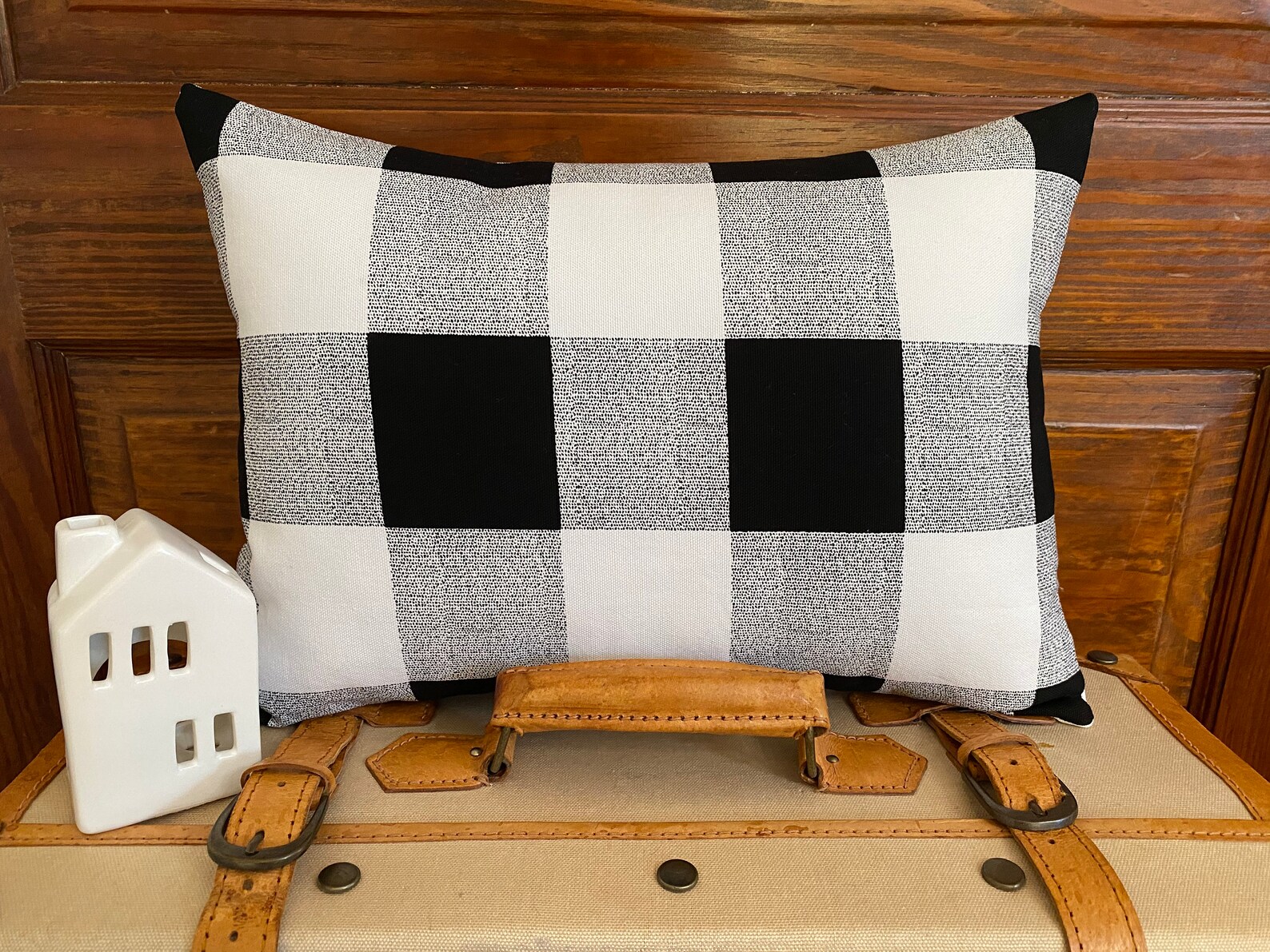 SALE Small Lumbar Pillow Buffalo Plaid Black and White Etsy