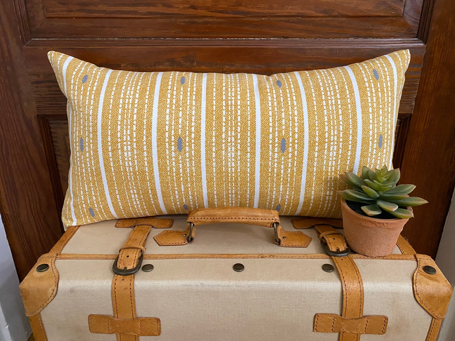 Lumbar Pillow Mustard Yellow With off White & Gray Striped Etsy