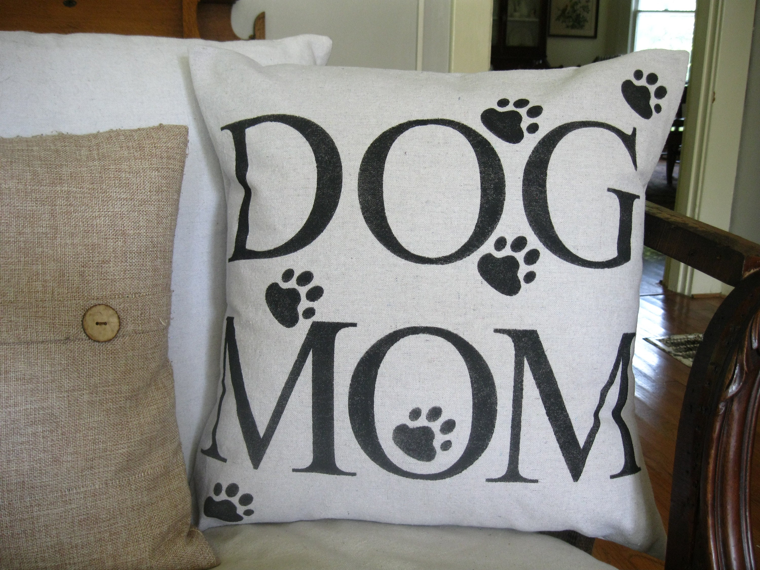 SALE Throw Pillow Dog Mom Woof Dog Lovers Paw Etsy