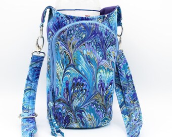 Walking Bag | Water Bottle and Essentials Crossbody Carrier | Blue and Purple Oil Slick | Hip Bag | Adjustable Strap