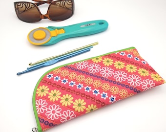 Padded Case | Multi Purpose | Sunglasses | Rotary Cutter | Crochet Hooks | Posies on Coral