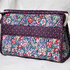 Open Wide Bag | Medium | Perfect as a Sewing Kit, Lingerie Bag, Cosmetic/Toiletry Bag | Packed Floral in Purples