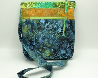 Blue, Green and Gold Batik | Barbados Crossbody Bag | Hip Bag