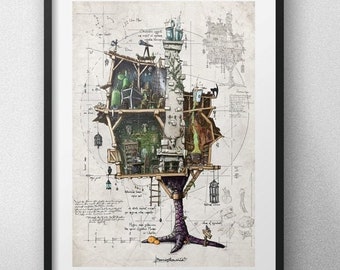 BABA YAGA - Baba Yagas chicken-legged hut poster. Large 30x40cm (11,75 x 15,75 inch.) art print