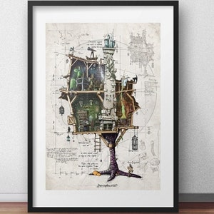 BABA YAGA - Baba Yagas chicken-legged hut poster. Large 30x40cm (11,75 x 15,75 inch.) art print
