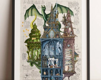 Once Upon a Time in High Tower - castle poster. Large 30x40cm (11,75 x 15,75 inch.) art print