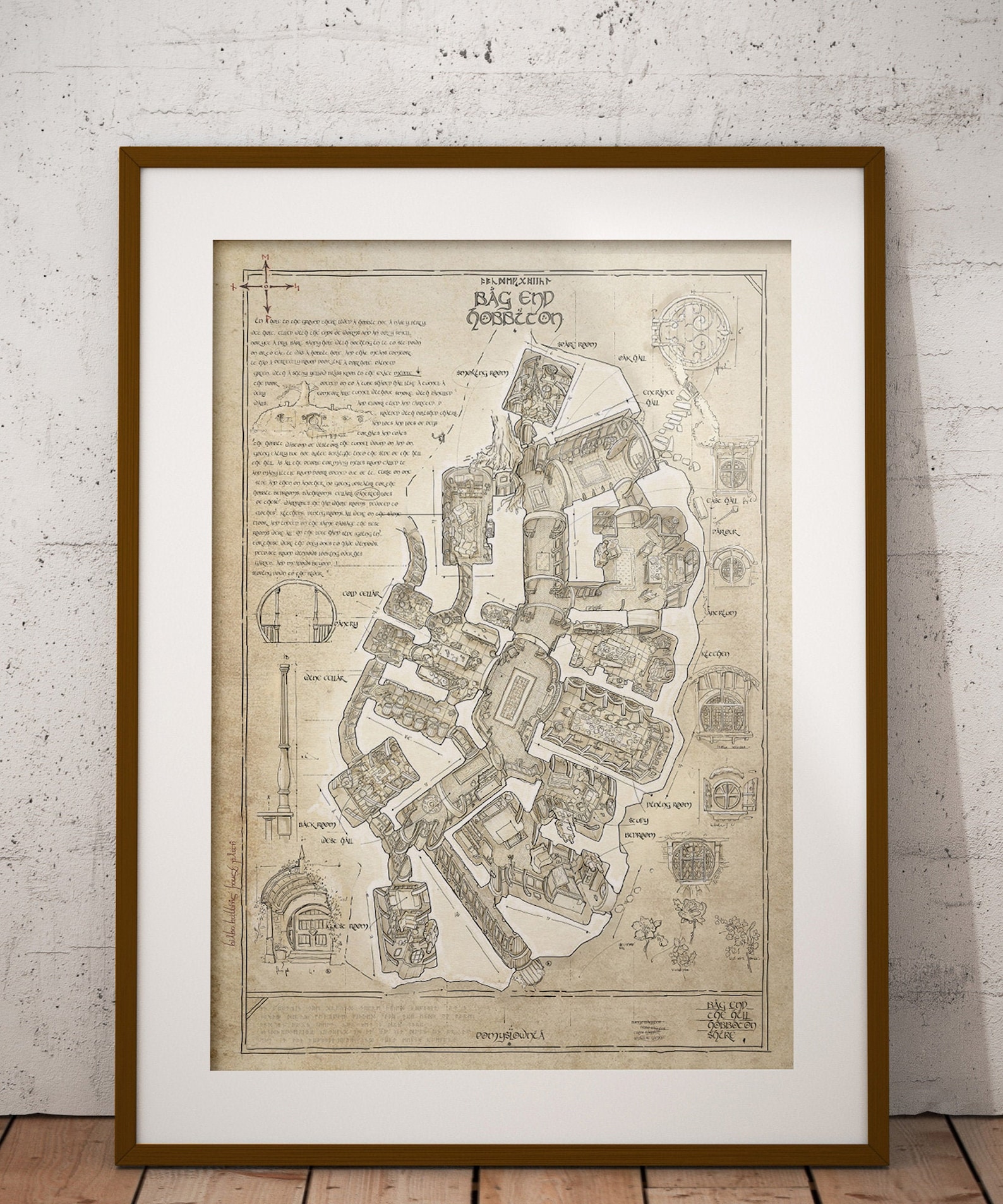 BAG END, Hobbit plan nory, plakat 50x70cm Etsy Polska