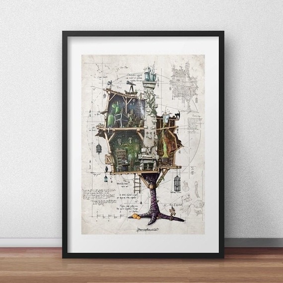 BABA YAGA - Baba Yagas chicken-legged hut poster. Large 50x70cm (19,75 x 27,5 inch.) art print