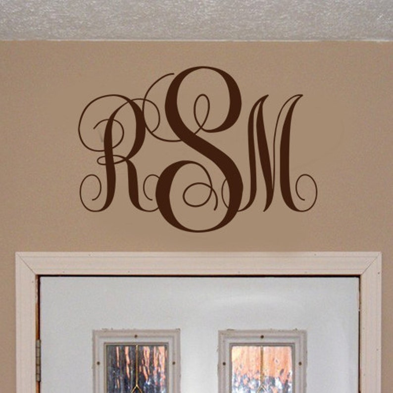 Personalized Wall Decal 3 Initial Interlocking Monogram Vinyl