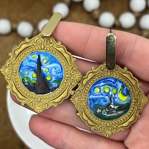 Van Gogh starry night earrings—hand painted Van Gogh earrings—starry night earrings—