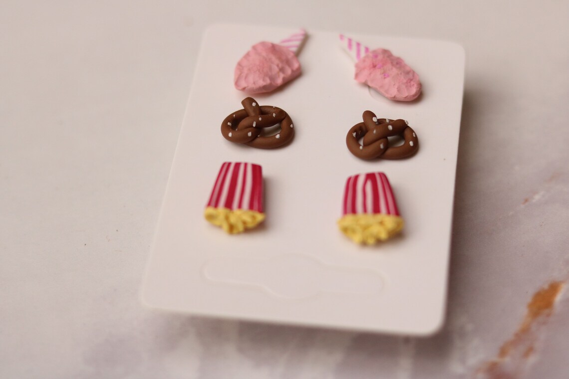 Food earrings Fair foods earring set pretzel earringscotton Etsy