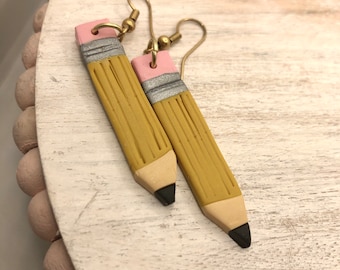 Pencil earrings — teacher earrings— handmade earrings— school earrings—educator earrings