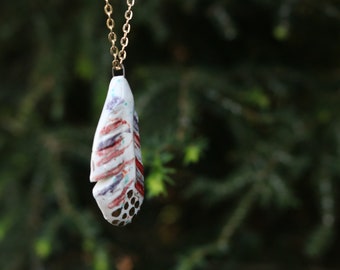 Handmade ceramic feather necklace gold