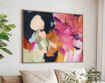 Floral Pink Abstract Art, Botanical Large Wall Artwork, Large Painting Giclee Prints, Abstract Contemporary - 'Clara Auri IV Landscape'