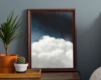 Cloud Art, Navy Blue Wall Art, Cloud Painting, Abstract Art, Large Wall Art - 8x10, A3, A2, A1 Fine Art Giclee Print - 'Cumulus V (C)'