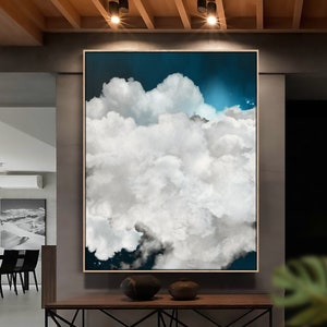 CLOUD PAINTING, Extra Large Art, Blue and White Clouds, Cloudscape Painting Fine Art Print on Canvas - 'Lifted IX'