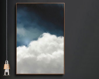 CANVAS Fine Art Print | Cloud Extra Large Wall Art Abstract Art, Large Painting, Blue White Cloudscape - 'Cumulus V'