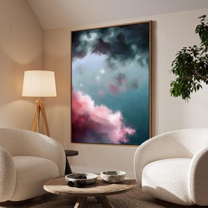 Moody Cloud Painting Dark Wall Art Antique Moody Sky Print Large Canvas Painting 'Nimbus II' image 1