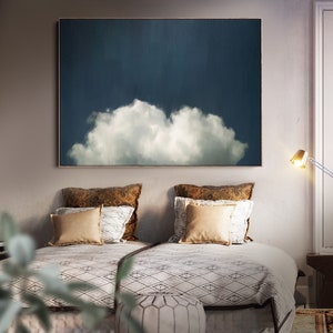 Extra Large Art, Clouds , Wall Art , Abstract Giclee, Modern Minimalist Painting, White, Navy & Grey 'Cumulus II'
