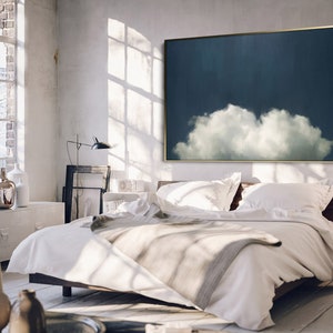 Arte de pared extra grande / Giclee abstracto / Impresiones de nubes / Impresión de bellas artes de pintura abstracta original, blanco, azul marino y gris - &#39;Cumulus II&#39;