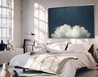 Extra Large Wall Art | Abstract Giclee | Cloud Prints | Fine Art Print from Original Abstract Painting, White, Navy & Grey - 'Cumulus II'