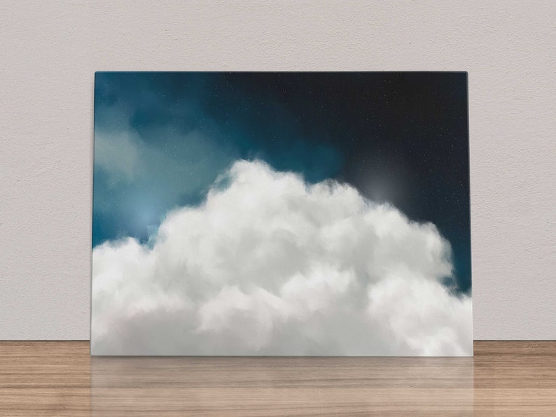 Sapphire Blue Cloud Print Sky Wall Art Abstract Painting Minimalist Wall Decor Dark Blue Art 'Cumulus V Landscape' image 5