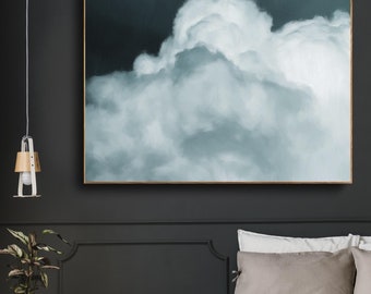 Extra Large Wall Art, Cloud Painting, Abstract Art, Large Painting Aqua Green Cloud Art by CORINNE MELANIE ART - Ready to Hang - 'Grandis'