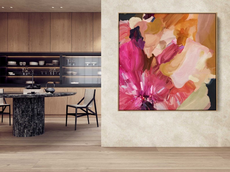 Canvas Fine Art Print Made from Original Painting Floral Wall Art Extra Large Oversized Art 'Clara Auri X Square II' image 2