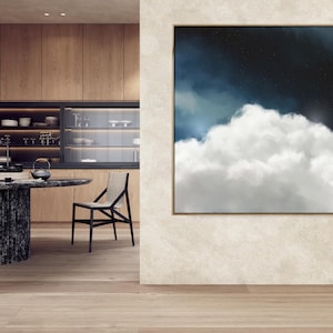 Landscape Cloud Painting | Original Large Art | Square Abstract Oil Painting | Sky Blue Cloudscape | by Corinne Melanie - 'Cumulus V'