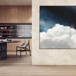 Landscape Cloud Painting | Original Large Art | Square Abstract Oil Painting | Sky Blue Cloudscape | by Corinne Melanie - &#39;Cumulus V&#39;