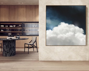 Landscape Cloud Painting | Original Large Art | Square Abstract Oil Painting | Sky Blue Cloudscape | by Corinne Melanie - 'Cumulus V'