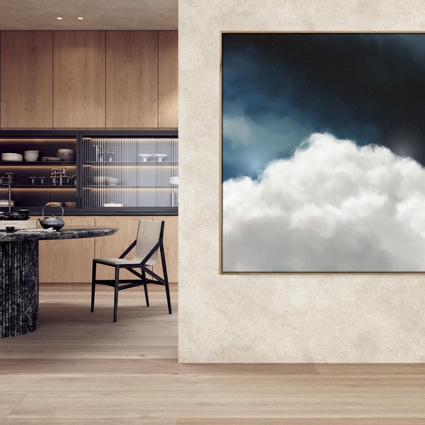 Landscape Cloud Painting | Original Large Art | Square Abstract Oil Painting | Sky Blue Cloudscape | by Corinne Melanie - 'Cumulus V'