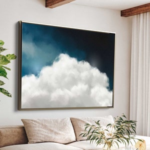 Sapphire Blue Cloud Print Sky Wall Art Abstract Painting Minimalist Wall Decor Dark Blue Art 'Cumulus V Landscape' image 1