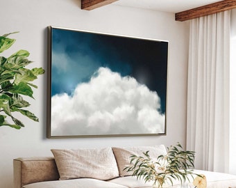 Sapphire Blue Cloud Print · Sky Wall Art · Abstract Painting · Minimalist Wall Decor  Dark Blue Art - 'Cumulus V Landscape'