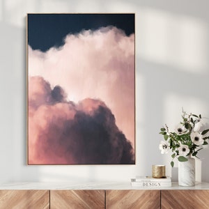 Moody Clouds Canvas Oil Painting | Pink and Blue Sky Cloud Mural | Living Room Decor | Hand Painted Sky Art - 'Intrepide 1 (Portrait)'