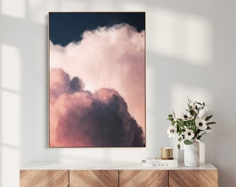 Moody Clouds Canvas Oil Painting | Pink and Blue Sky Cloud Mural | Living Room Decor | Hand Painted Sky Art - 'Intrepide 1 (Portrait)'