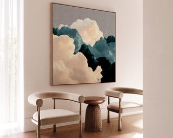Extra Large Cloud Painting, Dreamy Fine Art Wall Art Print, Modern Clouds Art, Cloudscape Art by CORINNE MELANIE 'Selene - Square'