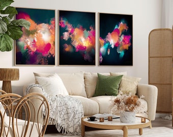 Set of 3 Extra Large Wall Art, COLORFUL Art, Large Paintings, Art by Corinne Melanie - 'Bounty I, II and III' Portrait'
