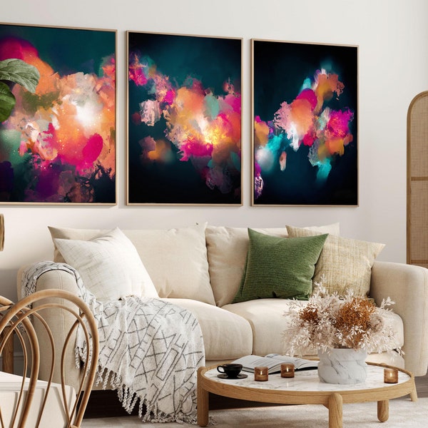 Set of 3 Extra Large Wall Art, COLORFUL Art, Large Paintings, Art by Corinne Melanie - 'Bounty I, II and III' Portrait'