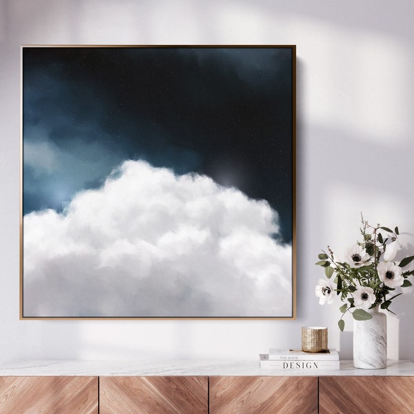 Large Cloud Painting | Contemporary Abstract For Living Room | Decor Blue Grey Painting | Oversized Minimal Art - Cumulus V'