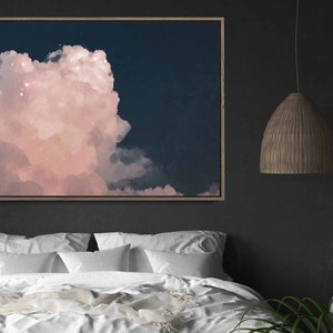 Cloud Art | Wall art | Abstract Living room art | Cloud Painting | Pink Blue Minimalist print | Canvas - 'Stratosphere Landscape'